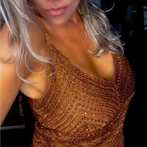 Sparkling Brown Knit Tank Top